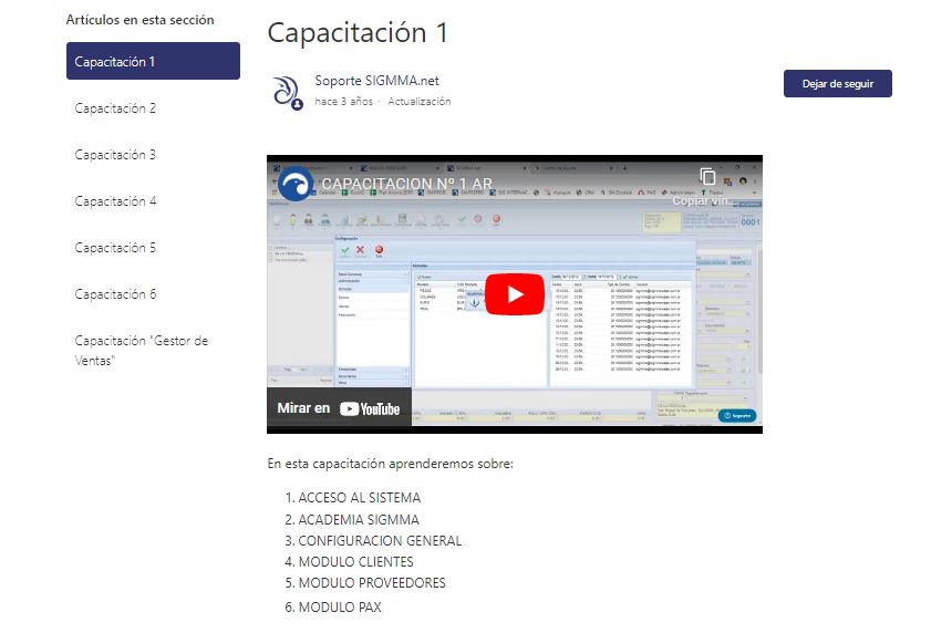 Capacitaciones permanentes SIGMMA.net